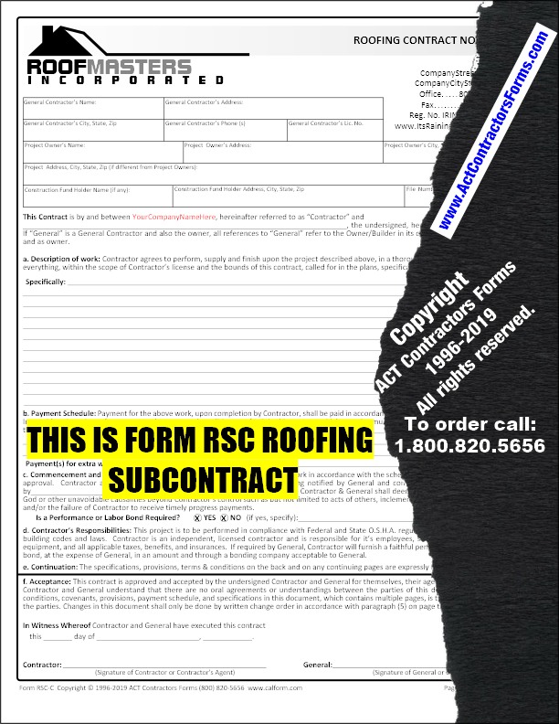 Roofing Contractor Forms for Subcontracting